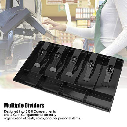 Cash Register Drawer Insert Tray with 5 Bill/4 Coin Compartments for Money Storage, Black - size: 5 Bill/4 Coin