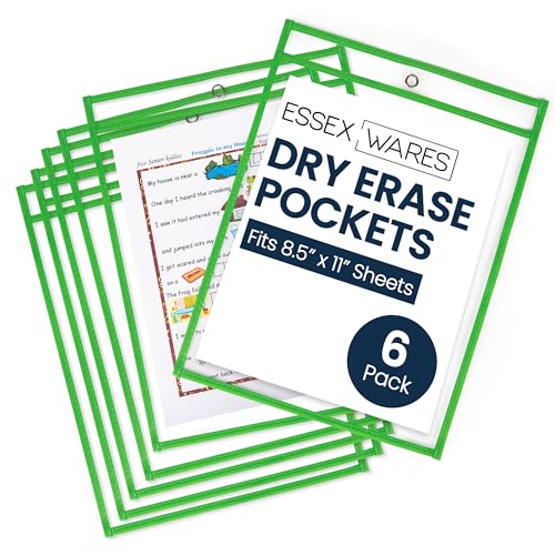 Essex Wares - 6 Pack, Green Dry Erase Pockets, 10" Wide x 13.5" Tall - color: Green