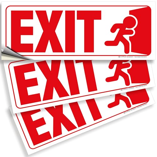 iSYFIX Exit Signs Stickers, 10x4 Inch, 3 Pack, Red & White - color: Red & White