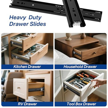 Black Heavy Duty Drawer Slides 12 Inch 1 Pair Side Mount 100LB - size: 12 Inch