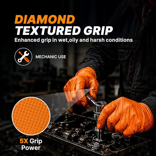 TitanFlex Heavy Duty Industrial Orange Nitrile Gloves, 8-mil, Gloves Disposable Latex Free with Raised Diamond Texture Grip, Powder Free, Rubber Glove, Mechanic Gloves,1000-ct Case (XL) - color: 8-mil (1000-ct), size: X-Large