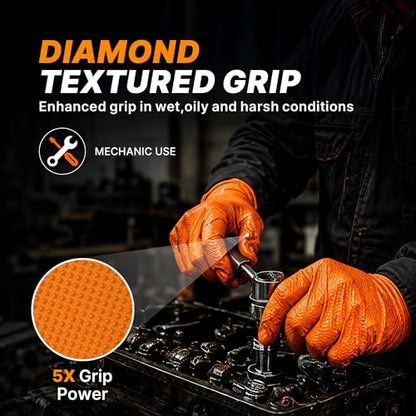 TitanFlex Heavy Duty Industrial Orange Nitrile Gloves, 8-mil, Gloves Disposable Latex Free with Raised Diamond Texture Grip, Powder Free, Rubber Glove, Mechanic Gloves,1000-ct Case (XL) - color: 8-mil (1000-ct), size: X-Large