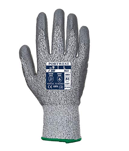Portwest MR Cut PU Palm Glove Safety Work Wear Protective Gloves Resistant Coated ANSI 105, X Small - size: X Small