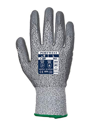 Portwest MR Cut PU Palm Glove Safety Work Wear Protective Gloves Resistant Coated ANSI 105, X Small - size: X Small