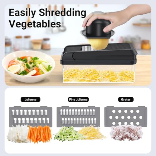 12-in-1 Vegetable Chopper with 7 Blades, Food Veggie Cutter, Mandoline Gray - color: Gray, size: 7 Blades