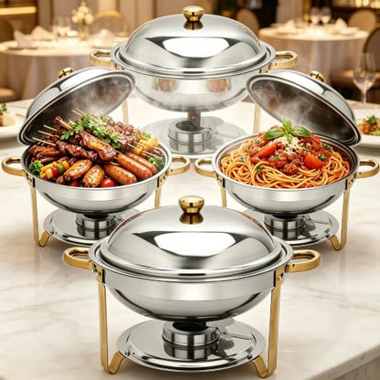 Chafing Dishes for Buffet, 4 Pack 7.5QT Round Chafing Dish Buffet Set - color: 7.5 QT Gold & Silver