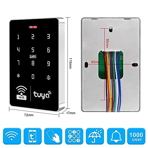 WiFi Tuya APP Access Control System Waterproof Kits RFID Keypad Controller 125KHz 13.56MHz + Door Electric Strike Lock + DC12V Power Supply, 10,000 Large User Capacity