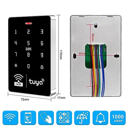 WiFi Tuya APP Access Control System Waterproof Kits RFID Keypad Controller 125KHz 13.56MHz + Door Electric Strike Lock + DC12V Power Supply, 10,000 Large User Capacity