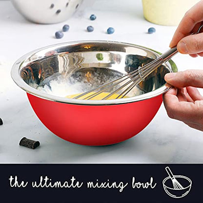 WHYSKO Stainless Steel Mixing Bowls Set, 5-Piece Meal Prep & Food Storage - color: Red