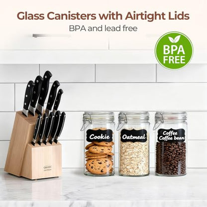 ComSaf Glass Pantry Jars with Airtight Lids 34 oz 3 Pack Coffee Canisters - size: 34 fl oz x 3