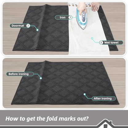 BEQHAUSE Dirt Trapper Door Mat 24" x 36" Non-Slip Washable, Dark Grey - color: Dark Grey, size: 24" X 36" (Rectangular)