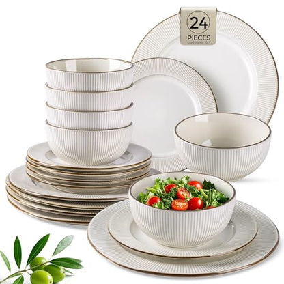 GBHOME Ceramic Dinnerware Sets of 8,24 pcs Plates and Bowls Sets Dishes - color: Off-White, size: Service for 8 (24 pcs)