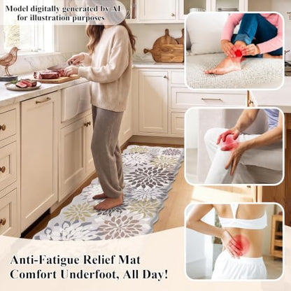 HEBE Anti Fatigue Kitchen Rugs Set of 3, Cushioned Kitchen Mats for Floor - color: Brown/Floral