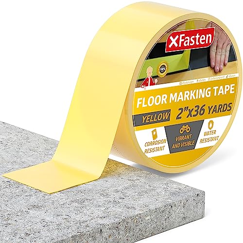 XFasten Vinyl Floor Tape Yellow, 2 Inch x 36 Yards, Gym Floor Tape for Court Marking, Dancefloor, Gymnasium, Classroom, Safety Marking, Indoor and Outdoor Surfaces - Strong Adhesion, Residue-Free - color: Yellow