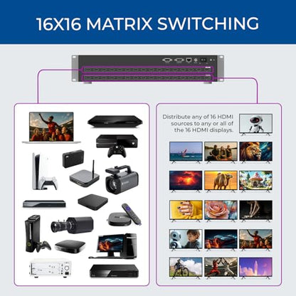 OREI 16x16 HDMI Matrix Switch – 4K@30Hz, EDID, RS-232, WebGUI, IR, HDCP 2.2 - size: 16X16 Matrix Switch