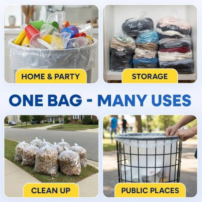 (100 Pack) Plexon 55-60 Gallon Clear Trash Bags - 32-55 gal, 38" x 58", 3 Mil Heavy Duty - Contractor Garbage Bags Rollout Round Square Trash Cans
