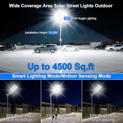 loyoele 900000LM 10000W Solar Street Lights Outdoor – LED Solar Light with Motion Detection, Dusk to Dawn, Weatherproof, Ideal for Security Lighting in Driveways and Parking Lots (2 Pack) - size: L-10000-2 Pack