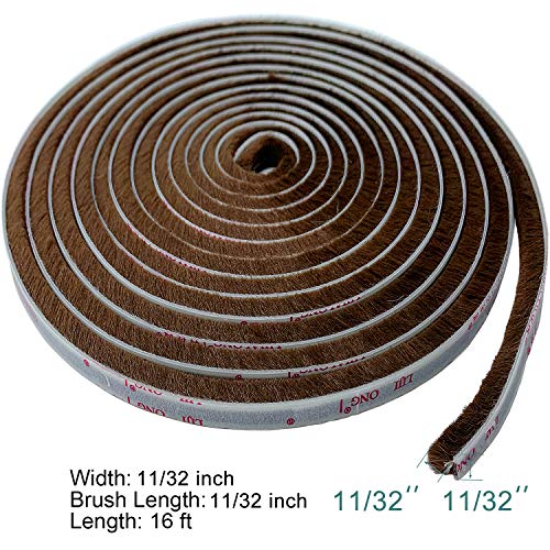 TORRAMI Brush Weather Stripping, 11/32 x 11/32 in, 16 ft, Brown - color: Brown, size: 11/32 inch x 11/32 inch x 16 ft