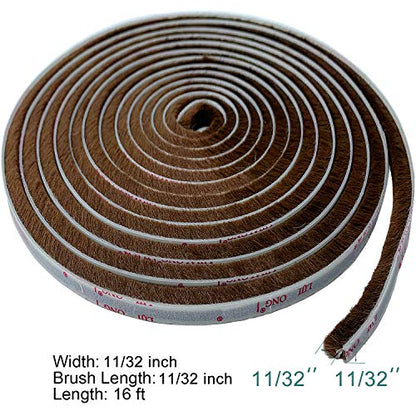 TORRAMI Brush Weather Stripping, 11/32 x 11/32 in, 16 ft, Brown - color: Brown, size: 11/32 inch x 11/32 inch x 16 ft