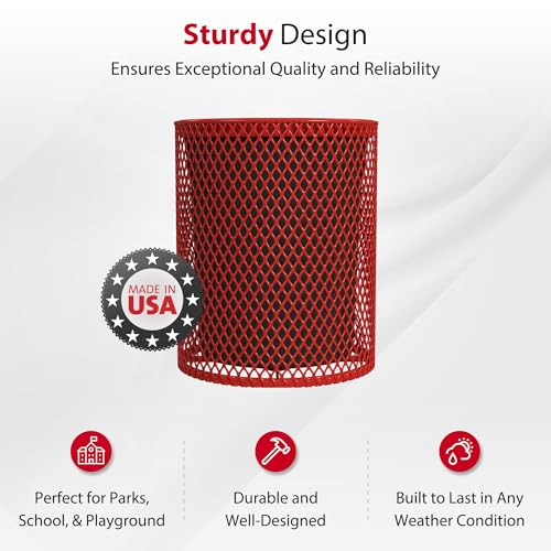 Leisure Craft 32 Gallon Commercial Outdoor Trash Can, Metal, Made in USA - color: Red