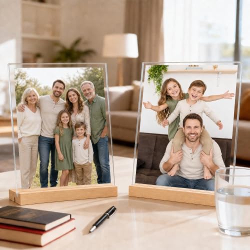 8.5x11 Acrylic Sign Holder with Wooden Base 4 Pack Adjustable Vertical/Tilt - color: Natural, size: 8.5"x11"