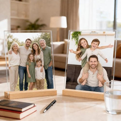 8.5x11 Acrylic Sign Holder with Wooden Base 4 Pack Adjustable Vertical/Tilt - color: Natural, size: 8.5"x11"