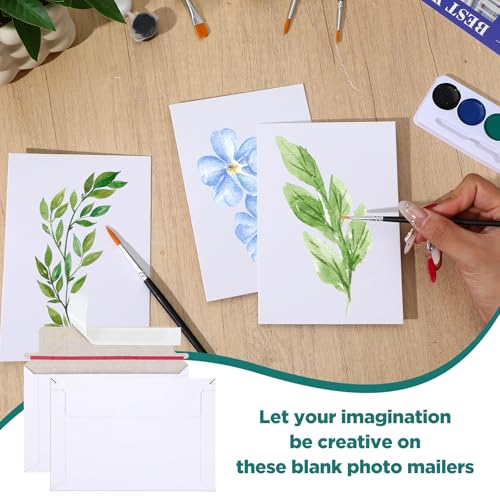 100 Pack 6.5x4.5 Inch Rigid Mailers Self Seal Stay Flat White Cardboard Photo Document Shipping Envelopes Small Mailers for Photos, CD, Certificates, Art Prints, and Documents