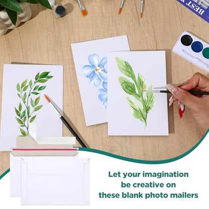 100 Pack 6.5x4.5 Inch Rigid Mailers Self Seal Stay Flat White Cardboard Photo Document Shipping Envelopes Small Mailers for Photos, CD, Certificates, Art Prints, and Documents