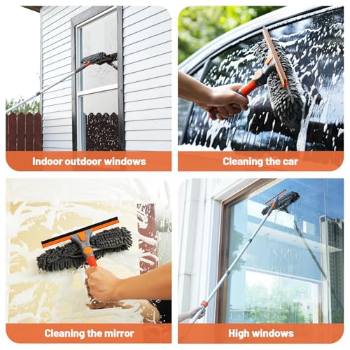 Eazer 65'' Squeegee Window Cleaner 2 in 1 Rotatable Window Cleaning Tool Kit with Telescopic Pole, Window Washing Equipment with Bendable Head for Indoor/Outdoor Window and Car Glass - EAW01 Pro - size: 65inch
