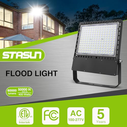 STASUN Flying Series Ultra 400W 60000LM LED Flood Light Outdoor, 100-277V 5000K White, IP67 Waterproof Stadium Lights for Arena, Parking Lot, Courts, Commercial, ETL Certification - size: 400W