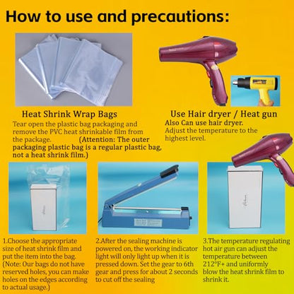 PVC Shrink Wrap Bags 10x14 Inches 100Pcs Heat Shrink Wrap Bags is Used to Store Wrap Embellished, Gift Baskets, Shoes, Jars, Industrial Grade Shrink Wrap Bags Transparent - size: 10x14 Inch