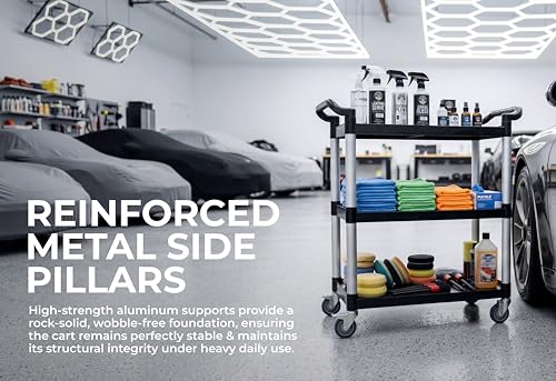 Commercial 3-Shelf Rolling Service Utility Cart | Capacity 390 lbs. | 37" x 34" x 16" | Black
