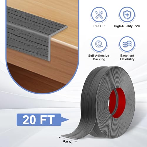 Wall Corner Protector Moulding Trim Peel and Stick - color: Deep Gray Wood, size: 0.8 In x 20 Ft