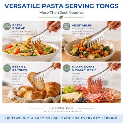 Spaghetti Tongs for Serving Pasta, 8-Inch Stainless Steel Pasta Tongs
