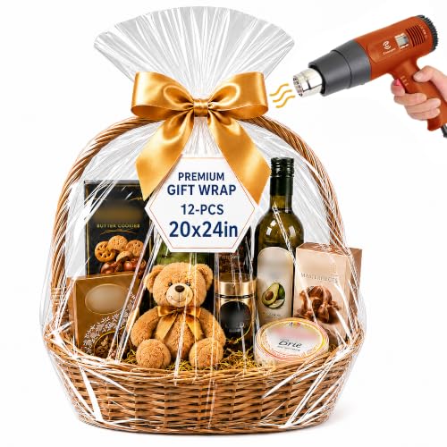 CANWUPON Shrink Wrap Bags for Gift Baskets, Clear PVC Heat Shrink Bags Cellophane Wrap for Packaging,Gift Wrapping (20 * 24 12pack) - color: 20x24 Inch 12Pcs