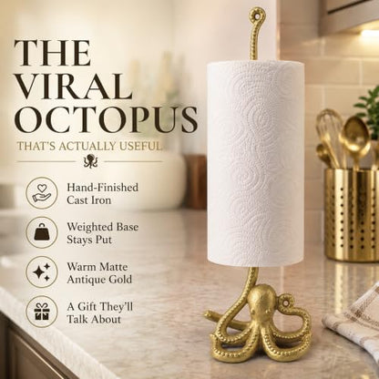 WallCharmers Gold Octopus Paper Towel Holder & Metal Toilet Paper Stand - color: Gold Octopus