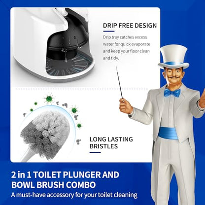 MR.SIGA Toilet Plunger and Brush with Holder for Toilet Cleaning, White - color: White
