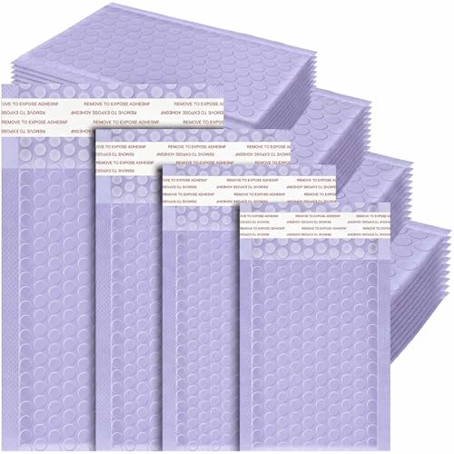 Henoyso 100 Pcs Purple Bubble Mailer 4 Sizes Adhesive Padded Envelopes - color: Purple