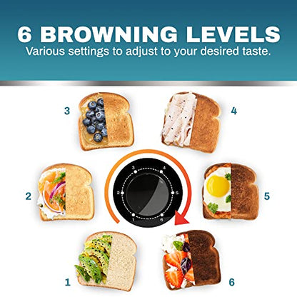 Elite Gourmet 4-Slice Long Slot Toaster, Extra-Wide Slots, 6 Toast Settings - color: Black