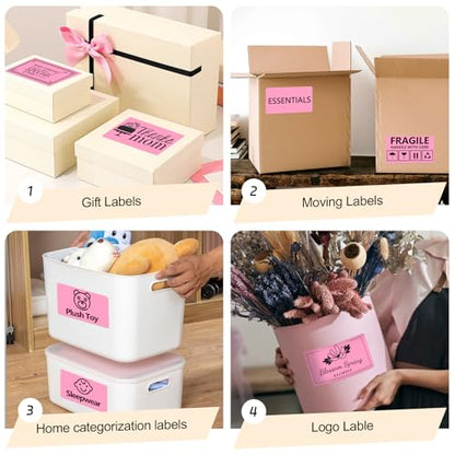 3x5 Inch Thermal Labels,Rectangle Sticker,300PCS Water & Oil Proof Shipping Labels with Strong Adhesive,Compatible with Zebra & Rollo,for Moving Boxes,Small Business & Inventory,Pink - color: Pink