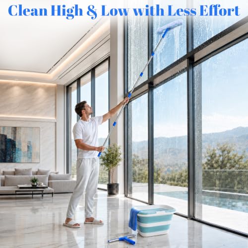 Window Cleaning Kit with Bucket, Squeegee and Scrubber for Home, Outdoor