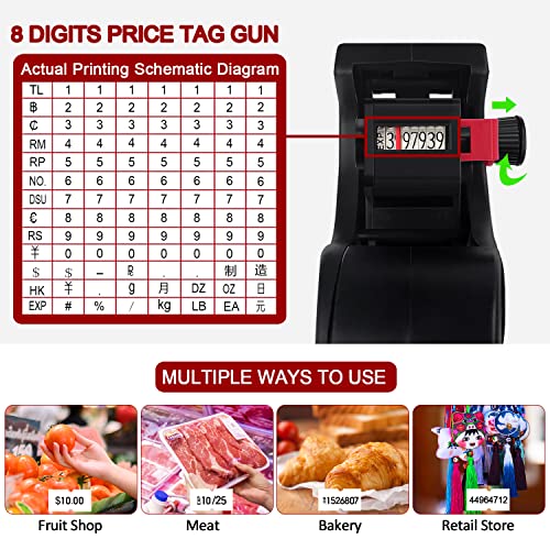 MX-5500 8 Digits Price tag Gun with 5000 Sticker Labels and 3 Ink Refill, Label Maker Pricing Gun Kit Numerical Tag Gun for Office, Retail Shop, Grocery Store (Black) - color: Black