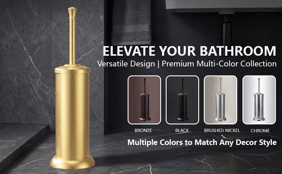 Stainless Steel Toilet Bowl Brush and Holder Set for Bathroom Long Handle - color: Gold