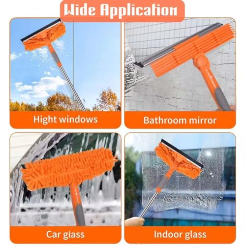 2-in-1 Window Cleaner Tool, 68'' Squeegee for Window Cleaning - color: Orange