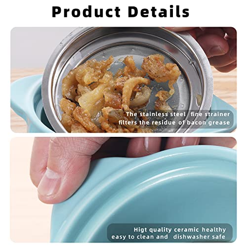 ONTUBE Ceramic Bacon Grease Container Keeper with Strainer 17oz,Turquoise - color: Turquoise
