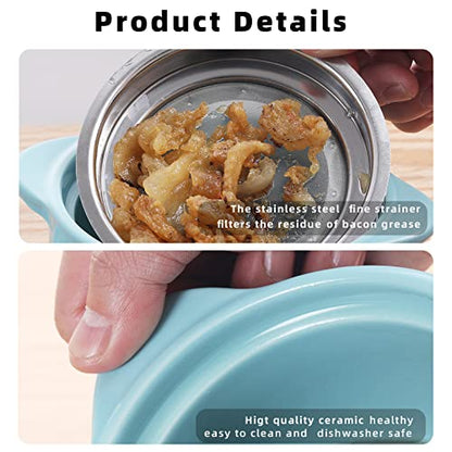 ONTUBE Ceramic Bacon Grease Container Keeper with Strainer 17oz,Turquoise - color: Turquoise