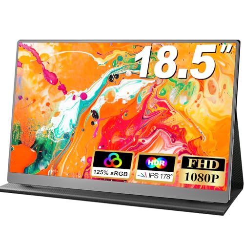 18.5 Inch Portable Monitor, FHD 120Hz IPS HDR 125% sRGB USB-C HDMI External Travel Monitor with Built-in Speakers, VESA Compatible for Laptop MacBook PC Surface PS5 Xbox