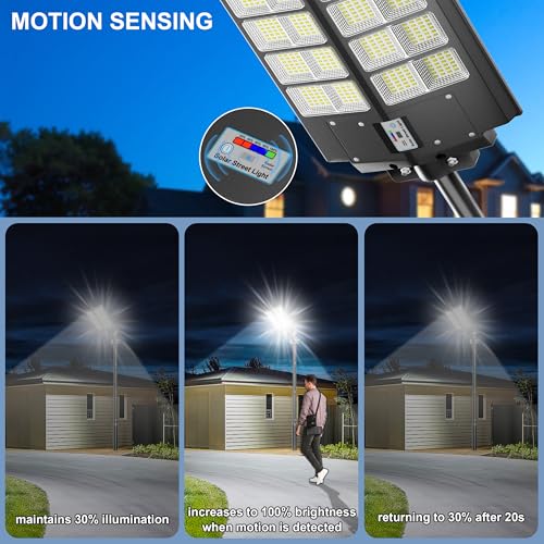 2-Pack Solar Street Light - 9000W Solar Street Lights Outdoor 300000LM, 7000K Commercial Parking Lot Light, Flood Outdoor Lights IP67 Waterproof with Motion Sensor, 3-Year Warranty