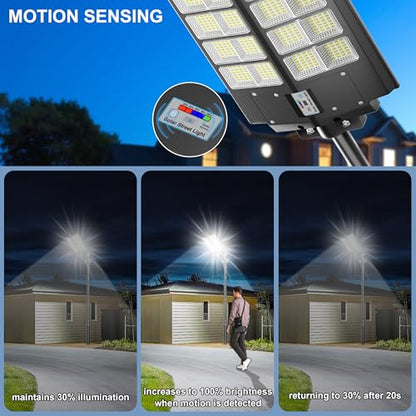 2-Pack Solar Street Light - 9000W Solar Street Lights Outdoor 300000LM, 7000K Commercial Parking Lot Light, Flood Outdoor Lights IP67 Waterproof with Motion Sensor, 3-Year Warranty