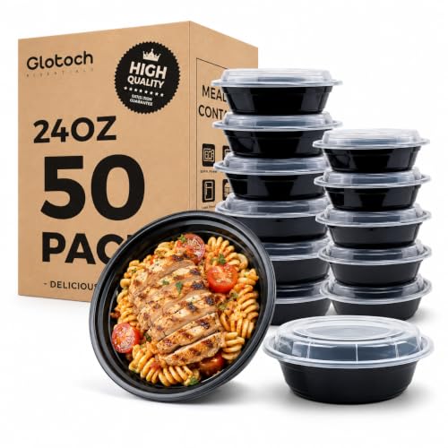 Glotoch Reusable Round Meal Prep Containers Bowls with Lids, 24 oz, 50 Pack - color: 24OZ-50Pack